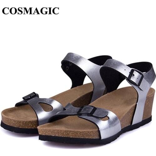 COSMAGIC Fashion Women Cork Sandals 2021 New Summer Beach Wedge Trifle Buckle Strap Black White Platform Outside Sandalias Shoe