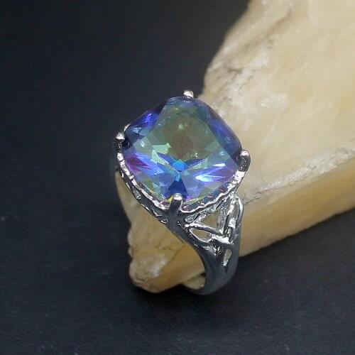 Hermosa Solitair Rainbow Mystical Topaz Genuine 925 Silver Unique Band Ring Wedding Engagement Gifts for Women Size 8# 20214036