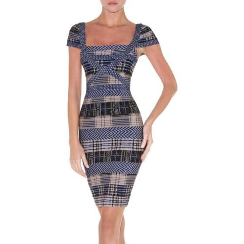 Women Bandage Dress Summer Short Sleeve Splicing Sexy Backless Bodycon Elegant Club Celebrity Evening Runway Party Dresses