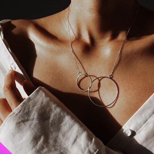 2 circle pendant necklace ladies sweet romantic style clavicle necklace 2 colors 2021 new