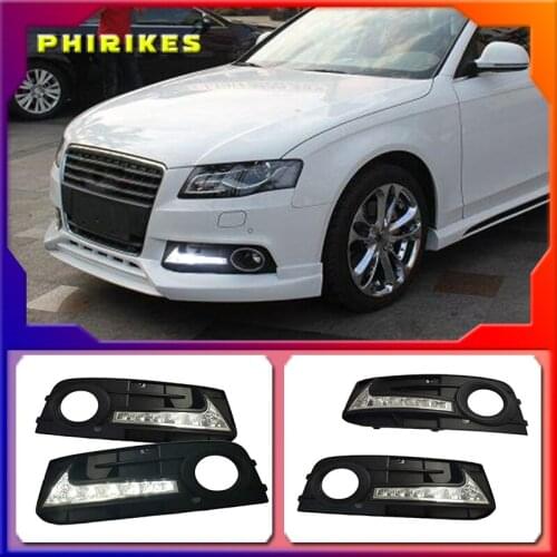 2Pcs For Audi A4 A4L B8 2009 2010 2011 2012 LED DRL Daytime driving Running Lights Daylight Fog Lamp cover hole free shipping