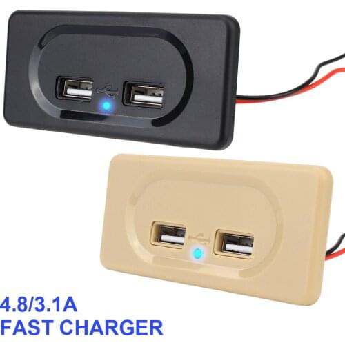3.1A 12V Power Adapter Outlet Modify Dustproof Dual USB Charger Socket for Auto Truck ATV Boat Car RV Bus 4.8A 12V 24V
