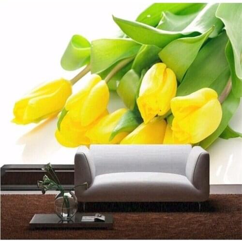 Beibehang 3d photo wallpaper Yellow tulips TV backdrop flower romantic living room bedroom wall mural luxury wallpaper