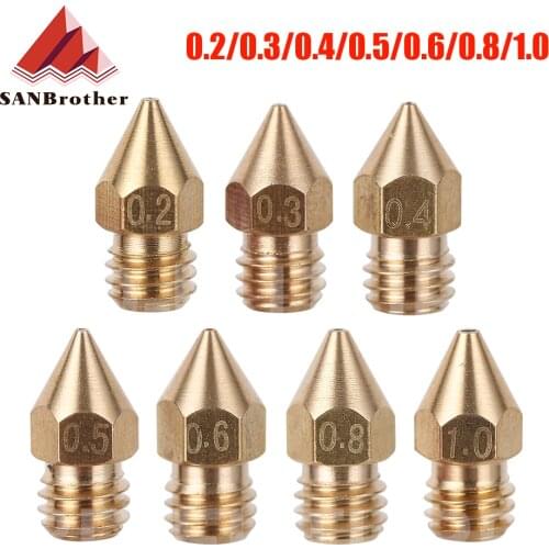 5Pcs 3D Printer Brass Copper Nozzle Mixed Sizes 0.2/0.3/0.4/0.5/0.6/0.8/1.0 Extruder Print Head For 1.75MM MK8 Makerbot