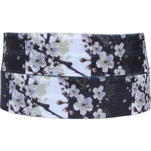 50 yards/lot) Beautiful sakura printed flower foe ribbon for women hair ties