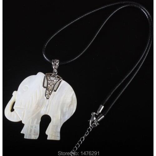 51x54MM Natural White Mother Of Pearl Shell Round Elephant Bead Pendant Necklace 1 Strand