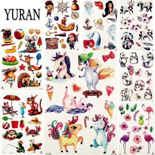 Watercolour Children Cartoon Tattoo Stickers Unicorn Panda Boy Arm Tattoos Temporary Women Cute Flamingo Horse Flash Tatoos Pony