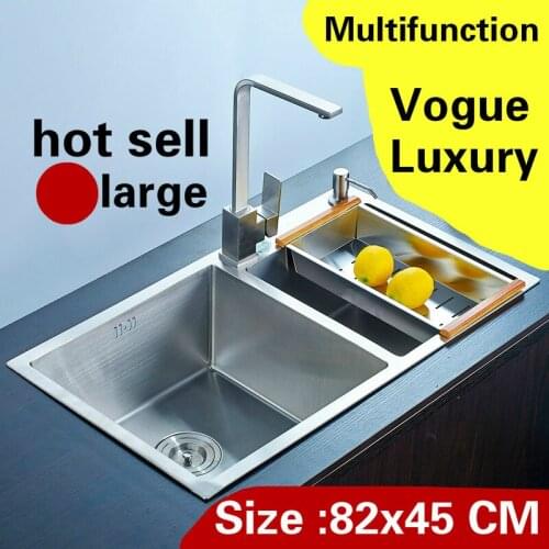 Free shipping Apartment kitchen manual sink double groove do the dishes 304 stainless steel large hot sell vogue 820x450 MM