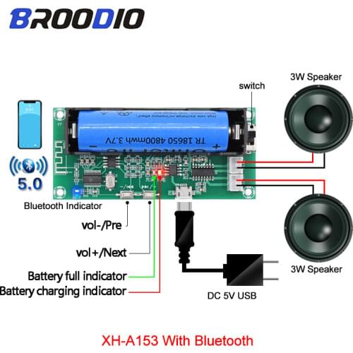 Bluetooth 5.0 Amplifier Board Lithium Battery Holder Dual Channel 2*5W Stereo Class D Amplifiers Active Speaker DIY PAM8403 Amp