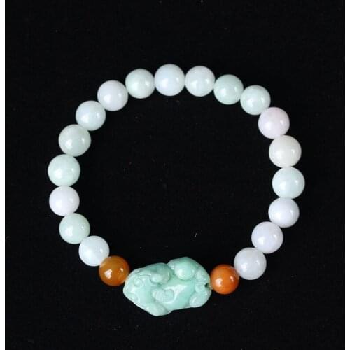 Natural Emerald Pixiu 10mm Beads Bracelet Adjustable Bangle Charm Jewellery Fashion Accessories Hand-Carved Man Woman Amulet