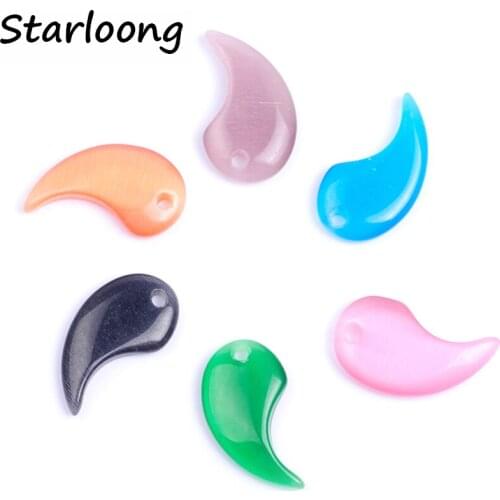 5pcs/lot colors mixed moon shape opal stone cat eyes beads with hole for pendant DIY jewelry making