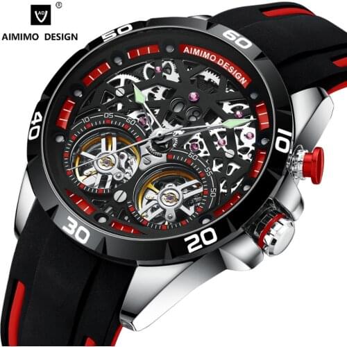 AIMIMO DESIGN Double Tourbillon Skeleton Watches Men Mechanical Automatic Wristwatch 3ATM Calendar Watches luminous Reloj Hombre