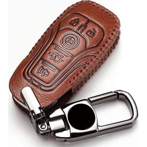 Genuine Leather Car Key Fob Cover For Ford 2017 Fusion F250 F350 F450 5 Buttons Key Fob Remote Protector For 2018 Edge Explore