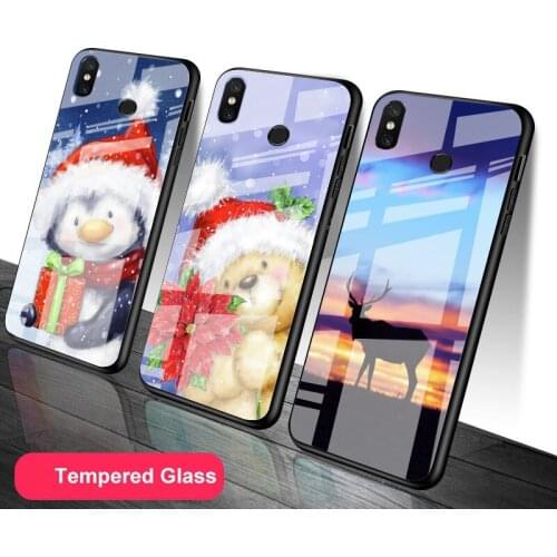 Cute elk Christmas deer Tempered Glass Phone Case For Redmi Note 5 6 7 8 9 Pro Note8T Note9S Redmi8 9 Cover Shell