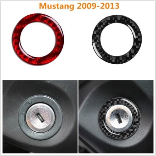 For Ford Mustang 2009-2013 Car styling Interior Carbon Fiber Engine Start Stop Ignition Cover Trim Key Ring Car Sticker Decals