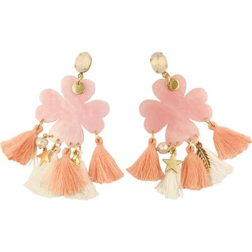 Dongmu new acrylic flower earrings tassel elements oval pink ladies fashion accessories bohemian birthday gift