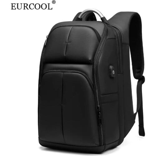 EURCOOL MENS Travel Big Backpack Waterproof 15.6”Laptop Bag Man USB Charging Multi-LAayer Large Capacity Travel Hard Handle Bag