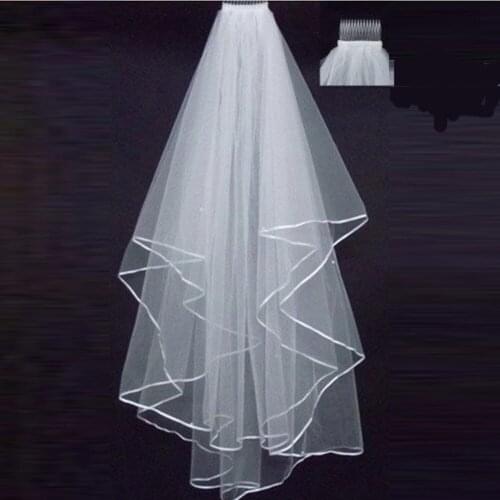 New Arrival Wedding Accessories Two Layer Ribbon Edge White Ivory Wedding Veils Bridal Veil With Comb