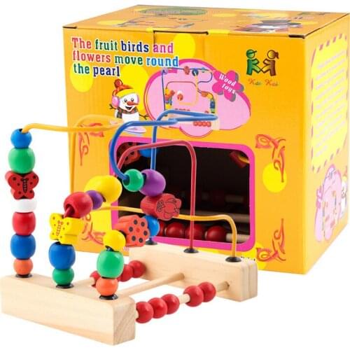 N158 Free shipping Wood bead toys three lines of flowers and birds around the beads frame early childhood toys