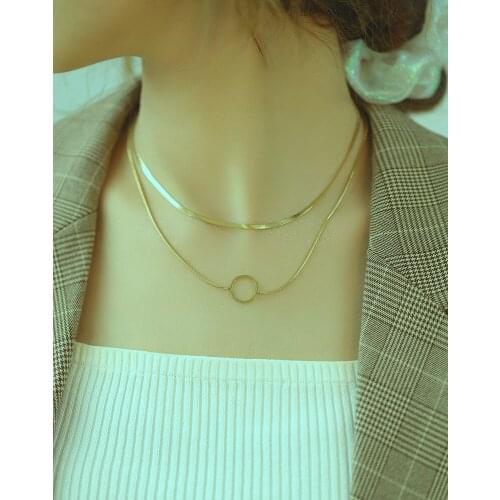 Titanium Stainless Steel Gold Round Pendant Necklace Multilayer Chain Choker Necklace For Women Collares Jewelry Gift Collier