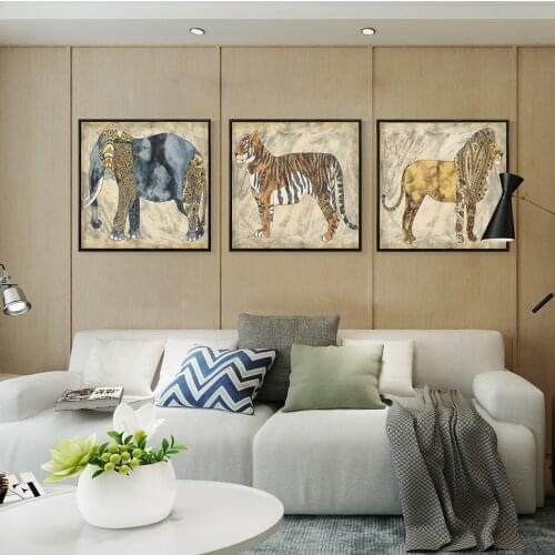 Ethnic Style Personality Lion Tiger Elephant Zebra Animal Canvas Painting Art Print Poster Picture Home Decoration