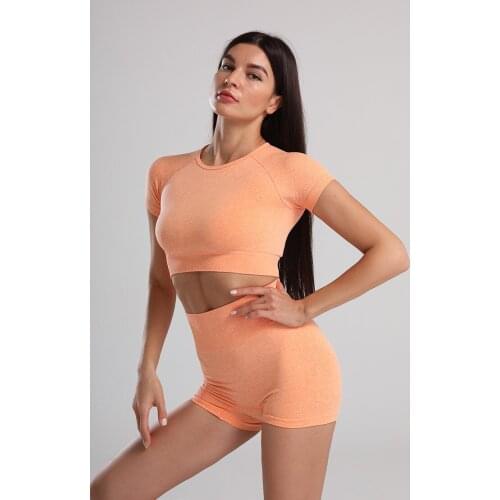 Seamless Yoga Set Women Fitness Clothing Sportswear Woman Gym Leggings Padded Push-up Strappy Short Sleeve Set Sports Tracksuit