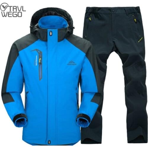 TRVLWEGO Man Trekking Hiking Fishing Outdoor Coat&Pants Set Black Sports Single Jackets & Quick-drying Camping Trouser Suit