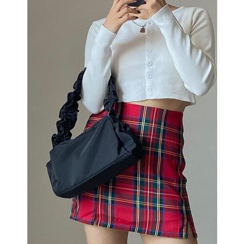 Cool Girl Pure Color Nylon-ruffle Design Hand-held Bag 2021 New Vintage Niche Design Shoulder Ruched Nylon Armpit Bag