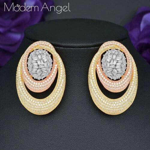 ModemAngel Circle Geometry Fashion Luxury Super AAA Cubic Zirconia Engagement Party Wedding Dress Earring pendientes mujer moda