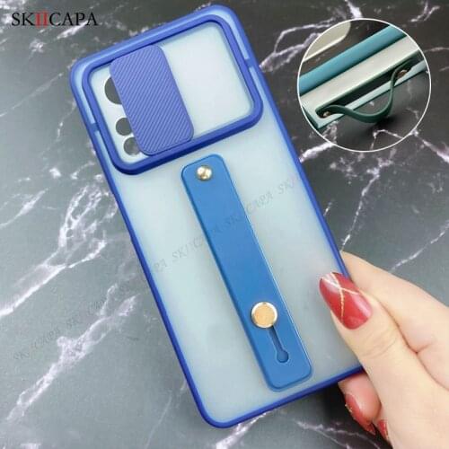 Soft Wristband Stand Phone Cover For MI 10T Lite Note 10 Shockproof Case For Redmi K40 POCO F3 Slide Camera Lens Protective Case