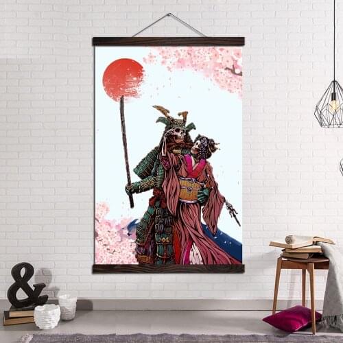 Wall Art Canvas Poster Home Decor Canvas Painting Modern Wall Picture Decoration Retro Japanese Dancing Skeleton Samura Geisha