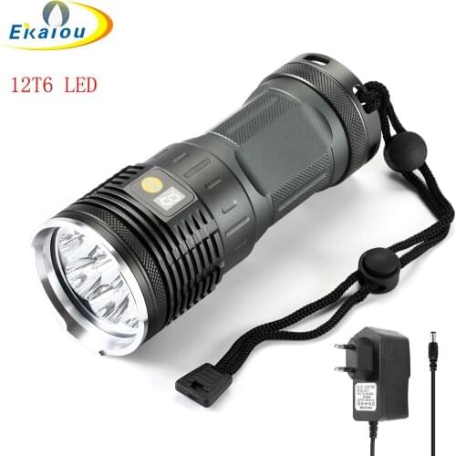 New High Power 12 LED T6 3 Mode Flashlight waterproof Ultra Bright Rechargeable Camping Hunting Torch lamp use 4x18650 battery