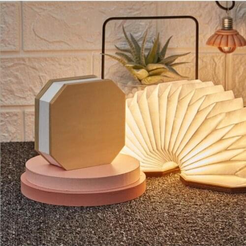 New 3 Colors LED Book Night Light Wooden USB Rechargeable Foldable Lantern Table Lamp for Home Bedroom Decoration Christmas Gift