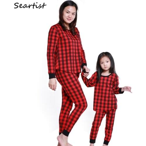 Seartist 2021 Mom Baby Christmas Pajamas Set Mother Baby Kids Newborn Red Plaid Christmas Day Family Nightwear Sleepwear 30