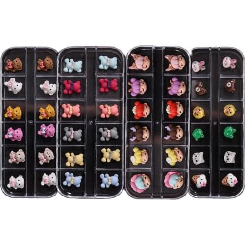 12 Grids/Box Diy Nail Art rabbit Japanese embryonic rabbit grandma 2021 new cartoon resin solid nail decoration accessorie 6type