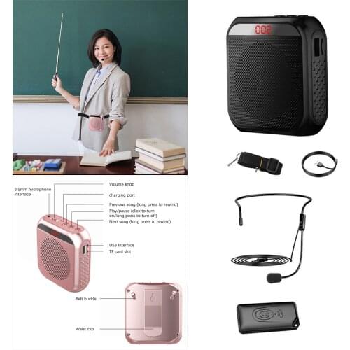 Portable Loud Voice Amplifier with Microphones Waistband Support USB TF for Teachers Coaches Tour Guide Training Presentation