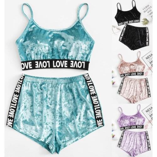 Casual Pajama Set 2020 Summer New Style Women Sleepwear Velvet Babydoll Letter Nightwear Sleepwear Homewear Pjs Set