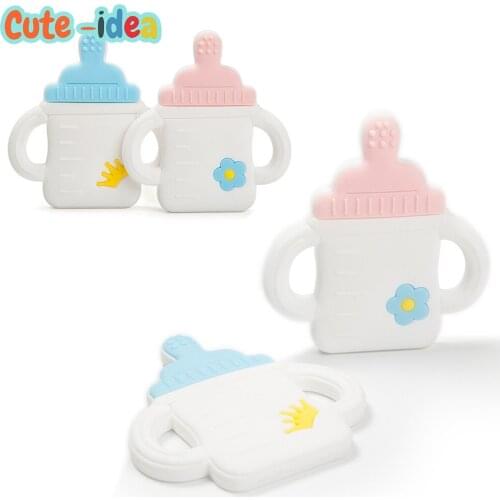 Cute-Idea 1pc Cartoon Milk Bottle Teethers Food Grade BPA Free Baby Silicone Teething Toys DIY Necklace Pendant infant products