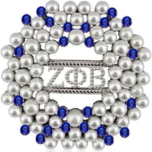 Drop shipping ZETA PHI BETA Sorority Round Shape ZPB Pearl Pins Brooch Jewelry