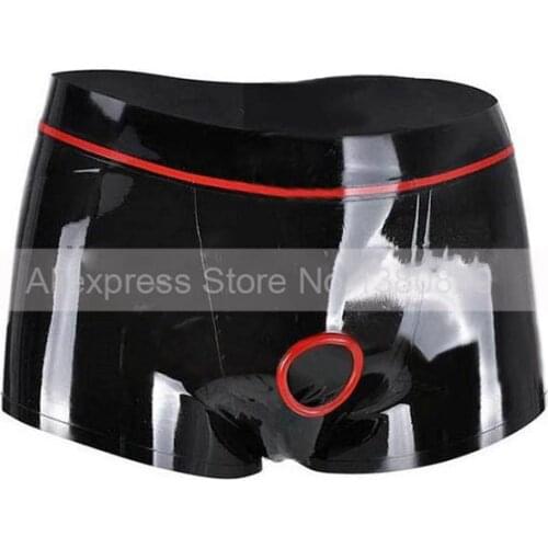 Rubber Latex Male Boxer Shorts Tight Panties with Front Penis Hole Ring Man Underwear S-LPM096