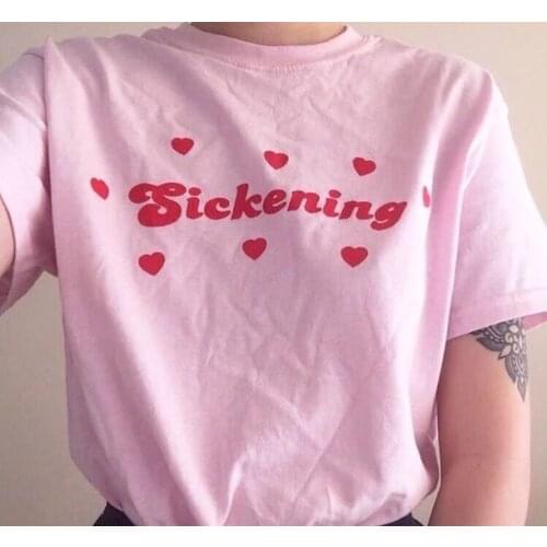 Sickening Aesthetic Pink T-Shirt Women Tumblr Fashion Cute Tee Shirt camiseta rosa feminina white cotoon heart graphic tees tops