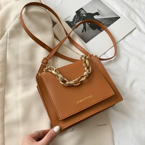 2021 Fashion Women Punk Thick Chain Bag Solid Color Crossbody Pu Leather shoulder Bags Lock Purses Bolsas Female Underarm Bag