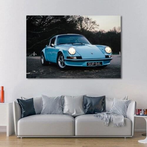 Supercar Porsches 911 Vintage Blue Car Wall Art Picture Posters and Prints Modern Canvas Paintings for Living Room Decor