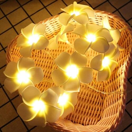 Battery powered Cloth Frangipani Floral Wedding Led String Lights Plumeria Garland for Party Wedding Bedroom Decor 1.5m/3m/5m