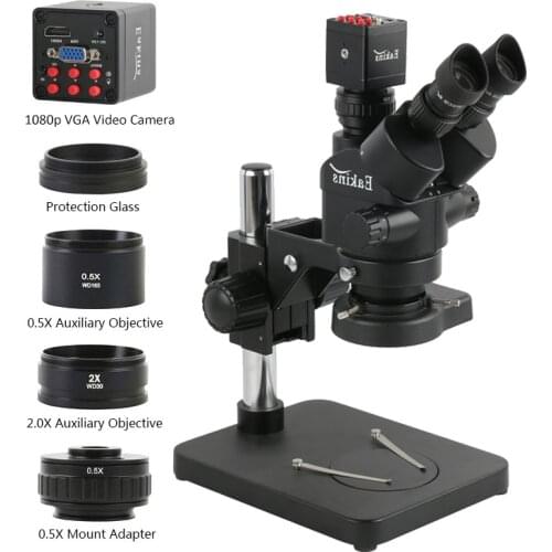 3.5X-90X Simul-focal Stereo Microscope Trinocular Microscopio 1080P VGA HDMI Video Camera Set 0.5XCTV Adapter 144 LED Lamp Light