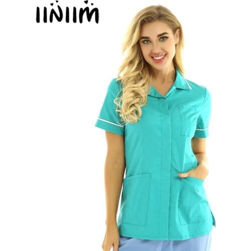 Womens Healthcare Tunic Turn-down Hospitality Maid Nurses Cares Therapist Dentist Workwear Uniform Tops ICU Medical Costumes