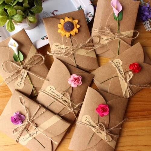 1Pcs Vintage Kraft Paper Greeting Card DIY Handmade Dried Flower Wish Card Thank You Card Blessing Card Party Invitation Card