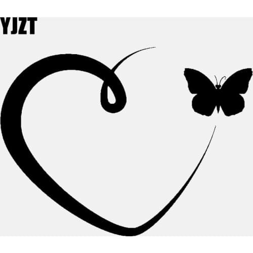 YJZT 13.5CM*10.1CM Car Sticker Vinyl Decal Romantic Love Heart Butterfly Decor Black/Silver C24-0195