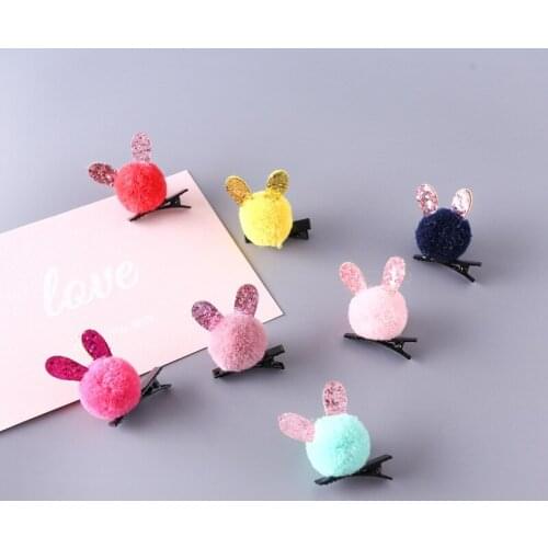10PCS New childrens hair ball bunny hair clip colorful sequins hair ball hair clip small gift girl side clip