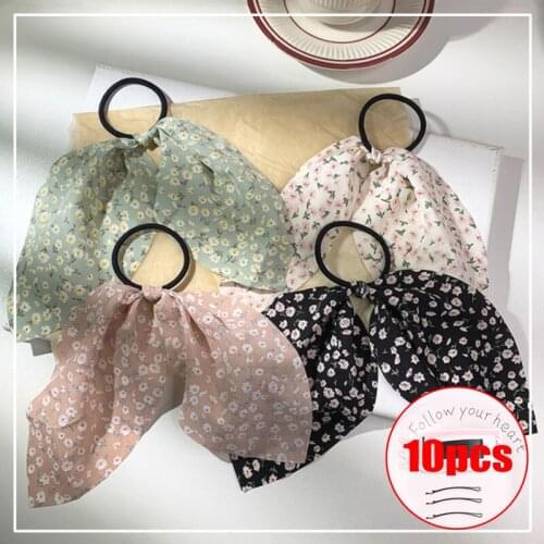 Simple Chiffon Bowknot Floating Hair Circle Hair Accessories Head Rope Tie Hair Rubber Band Hair Rope Headdress Women